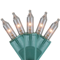 GKIBETHLEHEMLIGHTING Commercial Perm-O-Snap Mini Christmas Light Set - Clear - 49.3Ft Wire - 100Ct In Green