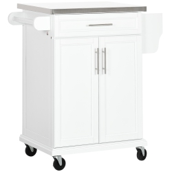 HOMCOM Kitchen Island With Stainless Steel Top, Rolling Kitchen Cart On Wheels With Storage Drawer, Cabinet, Towel Rack And Spice Rack In White