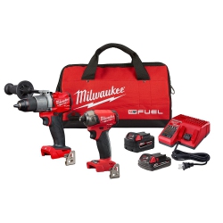 MILWAUKEE TOOL M18 Fuel 18V Lithium-Ion Brushless Cordless Surge Impact Driver/hammer Drill Combo Kit W 2-Batteries (2999-22Cxc)