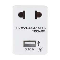 CONAIR Travel Smart - Travel Adapter With USB Port In White