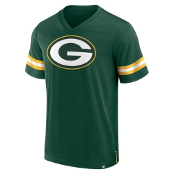 SPORT ARMY Men's Bay Packers Nfl Hashmark V-Neck Crewneck Short Sleeve Jersey In Green