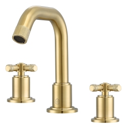 ANCONA Uomo Widespread Cross Handle 3-Hole Bathroom Faucet In Brushed Champagne In Gold