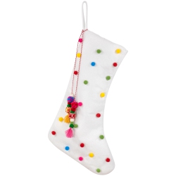 NORTHLIGHT 20" Christmas Stocking With Multicolor Pom-Poms And Tassels In White