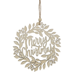 NORTHLIGHT 8" Natural "merry Christmas" Wooden Wreath Ornament