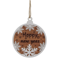 NORTHLIGHT Wooden Snowflake "happy New Year" Christmas Ornament Disc - 7" - And Brown In White