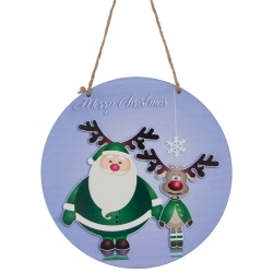 NORTHLIGHT Santa And Reindeer "merry Christmas" Disc Ornament - 8" - Blue And In Green