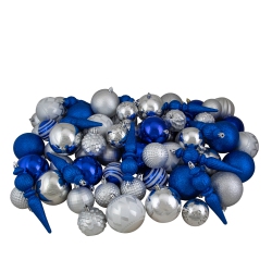 NORTHLIGHT Shatterproof 3-Finish Christmas Ball And Finial Ornaments - And Silver - 75Ct In Blue