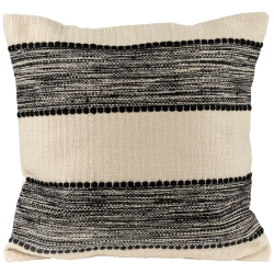 NORTHLIGHT 20" And Cream Textured Block Handloom Woven Outdoor Square Throw Pillow In Black