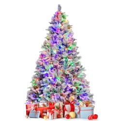 TOPBUY 4.5/6/7 Ft Pre-Lit Artificial Christmas Tree, Snow-Flocked Xmas Tree With 160/240/320 Multi-Color Led Lights, 8 Lighting Modes