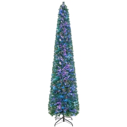 TOPBUY 5/6/7/8 Ft Fiber Optic Artificial Christmas Tree Prelit Pencil Christmas Tree With 361/517/697/889 Branch Tips Foldable Metal Stand