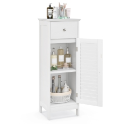 TOPBUY Single Door Bathroom Floor Cabinet Freestanding Storage Organizer Unit W/ Adjustable Shelf Multifunctional Storage Cabinet Grey/white