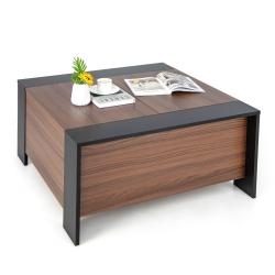 TOPBUY 36.5" Coffee Table \w Sliding Top Square Center Table \w Hidden Compartment Extendable Cocktail Tea Table & Walnut/ & Rustic Brown/ & Gray