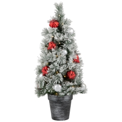NORTHLIGHT 3' Pre-Lit Potted Snowy Bristle Pine Artificial Christmas Tree, Warm Led Lights In White