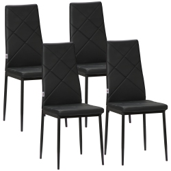 HOMCOM Dining Chairs Set Of 4, Modern Accent Chair With High Back, Upholstery Faux Leather And Steel Legs for Living Room, Kitchen In Black