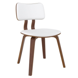 COSMIC HOMES Dining Chair In Faux Leather And Walnut, Side Chair, Mid-Century Walnut Dining Chair In White