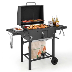 COSTWAY Outdoor Grill 391 Sq.in. Cooking Area 2 Foldable Side Table Bbq Camping In Charcoal