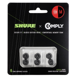SHURE 100-Series Comply Foam Sleeves for Earphones - 6 Pack (Medium) In Black