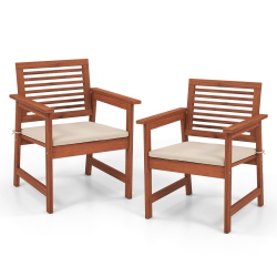 TOPBUY Outdoor Hardwood Armchairs Set Of 2/4 Weather-Resistant Slatted Armchairs W/removable Cushions