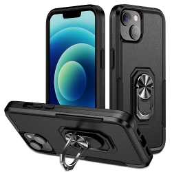 ICM Topsave Dual Layer Shockproof Magnetic Kickstand Cell Phone Cover Protective With Rugged Ring Holder Heavy Duty Case for Iphone 15 (6.1") In Black