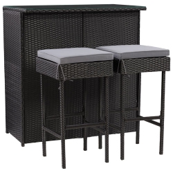 CORLIVING Parksville 3-Piece Resin Wicker Patio Bistro Set - Black/ash In Grey