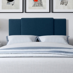 CORLIVING Fairfield Contemporary Upholstered Headboard - Queen - In Navy Blue