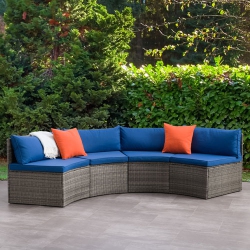 CORLIVING Parksville Resin Wicker 4-Piece Patio Sectional - Grey/oxford In Blue