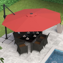 CORLIVING Collapsible 11.5 Ft. Deluxe Patio Umbrella - Wine In Red