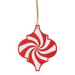 NORTHLIGHT 4.5" And White Candy Cane Swirl Bauble Wooden Christmas Ornament In Red