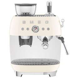 Smeg Manual Espresso Coffee Machine with Frother & Coffee Grinder - White