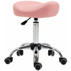 HOMCOM Saddle Stool, Height Adjustable Rolling Salon Chair With Pu Leather for Massage, Spa, Clinic, Beauty And Tattoo In Pink