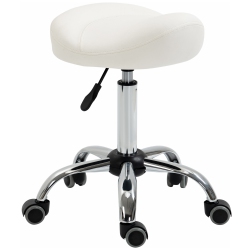 HOMCOM Saddle Stool, Height Adjustable Rolling Salon Chair With Pu Leather for Massage, Spa, Clinic, Beauty And Tattoo In White