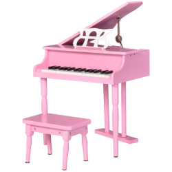 HOMCOM Modern Kids Piano, 30 Keys, Set Of 2, Mini Toy for Child, Grand Piano With Music Stand And Bench, Ideal Gift In Pink