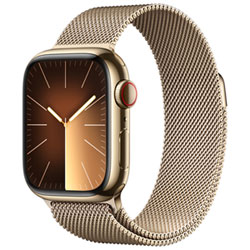 Apple Watch Series 9 (Gps + Cellular) Avec Boîtier De 41 Mm En Acier Inoxydable Doré Et Bracelet Milanais En Acier Inoxydable Doré Par Rogers - Petit - Financement Mensuel