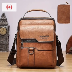 WEIXIER Vintage Leather Crossbody Bag for Men - Business Shoulder Bag - Satchel Bag - Ideal Gift for Father's Day Or Anniversary