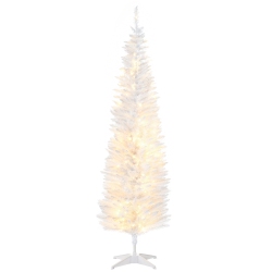 HOMCOM 6 Ft Pre-Lit Noble Fir Slim Artificial Christmas Tree With 390 Tips And 200 Warm Led Lights In White