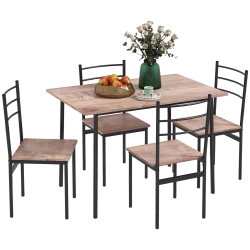 HOMCOM 5 Piece Dining Table Set for 4, Space Saving Kitchen Table And 4 Chairs, Rectangle, Steel Frame for Dining Room, Oak
