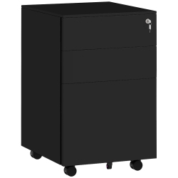 VINSETTO Vertical Steel Filing Cabinet On Wheels, 3-Drawer Lockable File Cabinet With Adjustable Hanging Bar for A4, Legal And Letter Size In Black