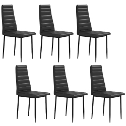 HOMCOM Modern Dining Chairs Set Of 6, Upholstered Pu Leather Kitchen Chairs With Channel Tufting And Metal Legs for Living Room, Dining Room, Bedroom