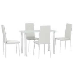 HOMCOM Modern Dining Table Set for 4, Space-Saving 5 Pieces Kitchen Table Set With Pu Leather Upholstered Chairs, Glass Table Top And Steel Frame