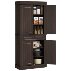 HOMCOM 71" Tall Kitchen Pantry Cabinet, Freestanding Kitchen Buffet Cabinet With Doors And Shelves, Distressed Coffee