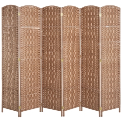 HOMCOM 6 Panels Room Divider, 6 Ft Tall Indoor Portable Folding Privacy Screens, Hand-Woven Double Hinged Freestanding Partition Wall Divider For