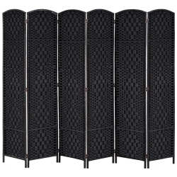 HOMCOM 6 Panels Room Divider, 6 Ft Tall Indoor Portable Folding Privacy Screens, Hand-Woven Double Hinged Freestanding Partition Wall Divider For