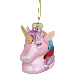 NORTHLIGHT 3.5" Unicorn Head With Rainbow Mane Glass Christmas Ornament In Pink