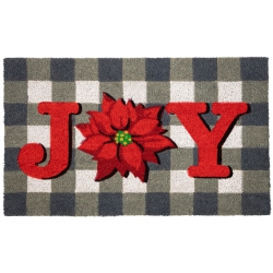 NORTHLIGHT Gray And Poinsettia "joy" Christmas Natural Coir Outdoor Doormat 18" X 30" In Red