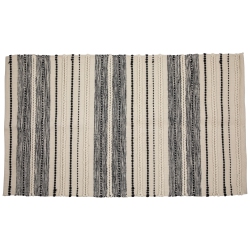 NORTHLIGHT 3.5' X 2.25' Cream And Twisted Textured Handloom Woven Outdoor Throw Rug In Black