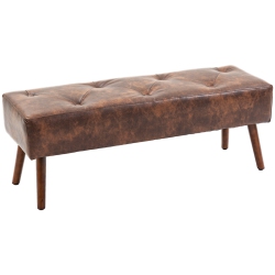HOMCOM Pu Leather Upholstered End Of Bed Bench, 45" Bedroom Entryway Bench With Button Tufted Design And Wood Legs for Dining Room In Brown