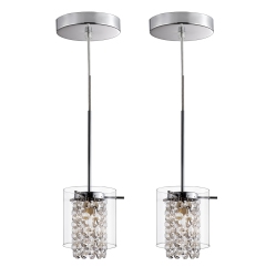 BAZZ 2 Pack Pendants With Clear Round Glass Shades And Glass Beads, Ceiling Light Fixture Bulbs Included, Pr3811El