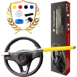 TEVLAPHEE Steering Wheel Lock for Cars, Wheel Lock, Vehicle Anti-Theft Lock, Adjustable Length Clamp Double Hook Universal Fit Emergency Hammer Window