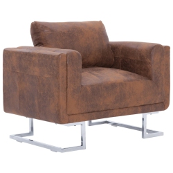 VIDAXL Cube Armchair Faux Suede Leather In Brown