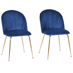 HOMCOM Modern Dining Chairs Set Of 2, Upholstered Kitchen Chairs, Accent Chair With Gold Metal Legs for Kitchen, Dining Room In Blue